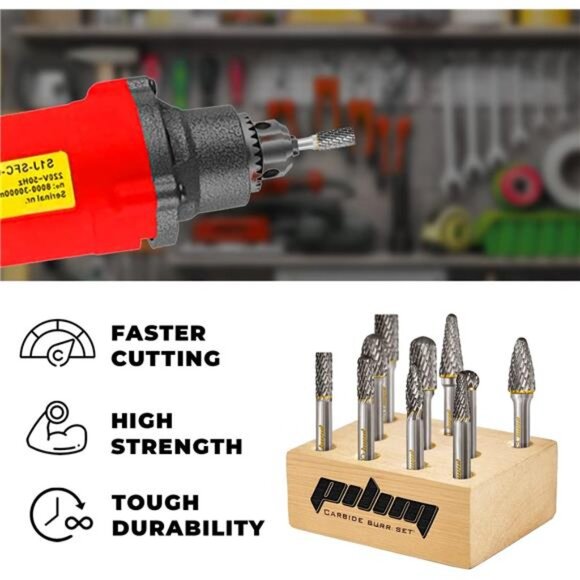 Tungsten Carbide Burr Set 1/4" Shank 10PC Double Cut Rotary Cutting Burrs Die - Picture 6 of 7